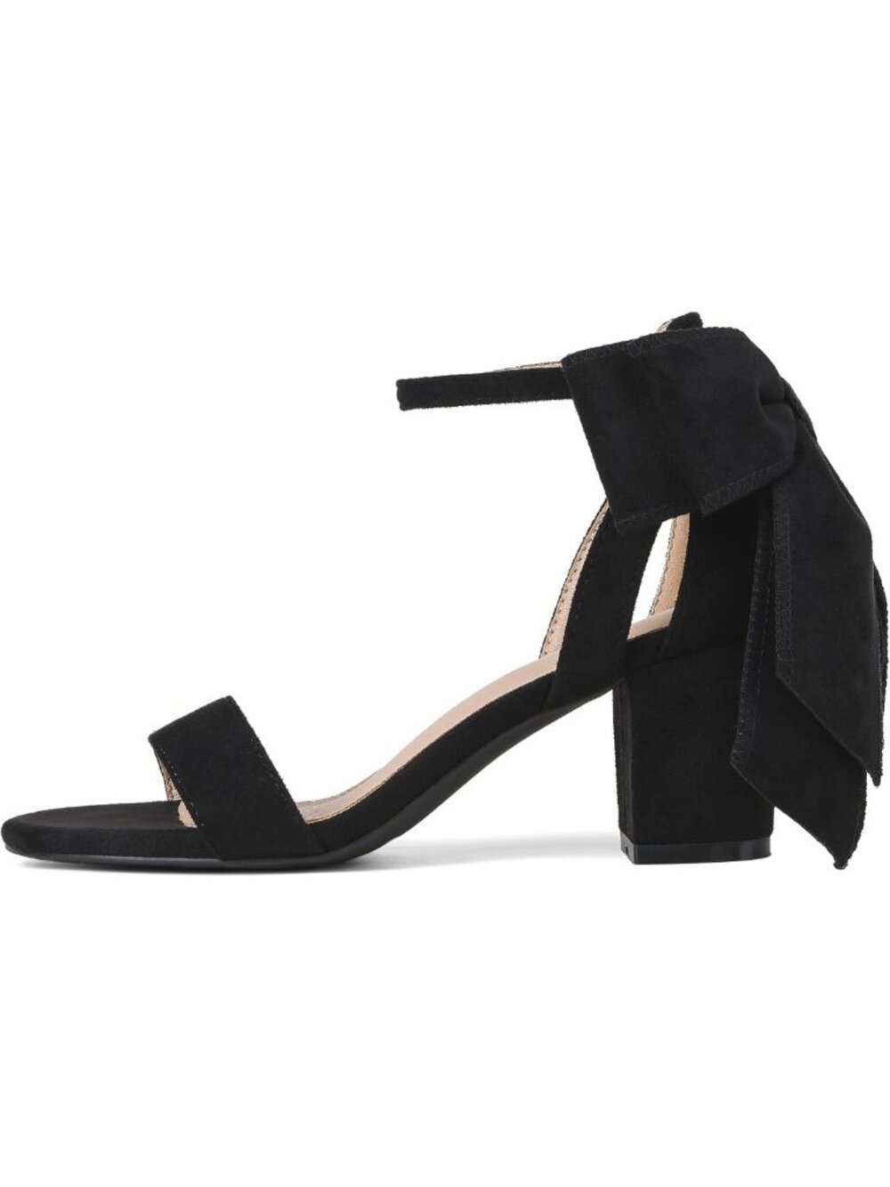 Stylish Black Heeled Sandals with Bow, Open Toe, Chunky Block Heel - Wedding